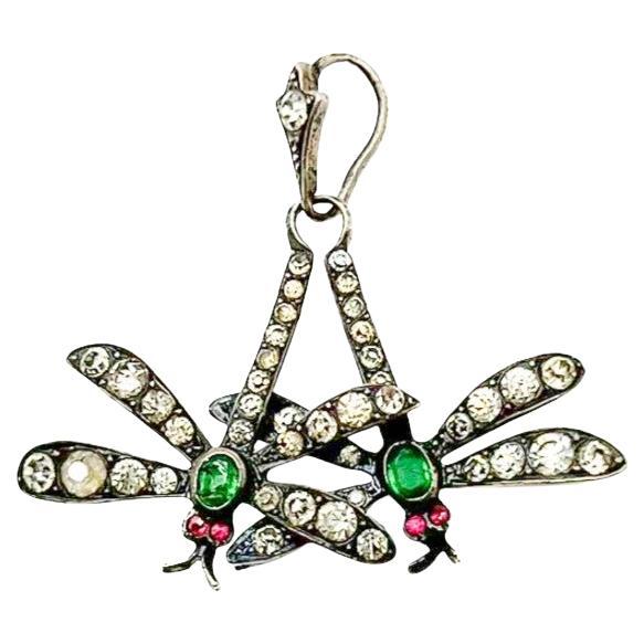 Antique Art Deco 935 Silver Double Dragonfly Pendant 1920s
