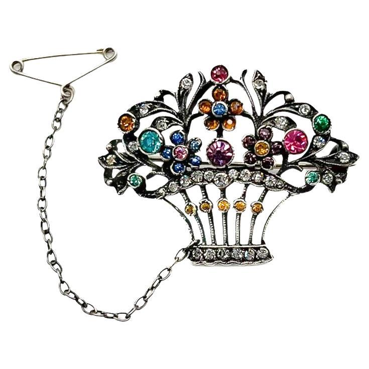 Antique Art Deco 935 Silver Giardinetti Brooch 1920s in vendita