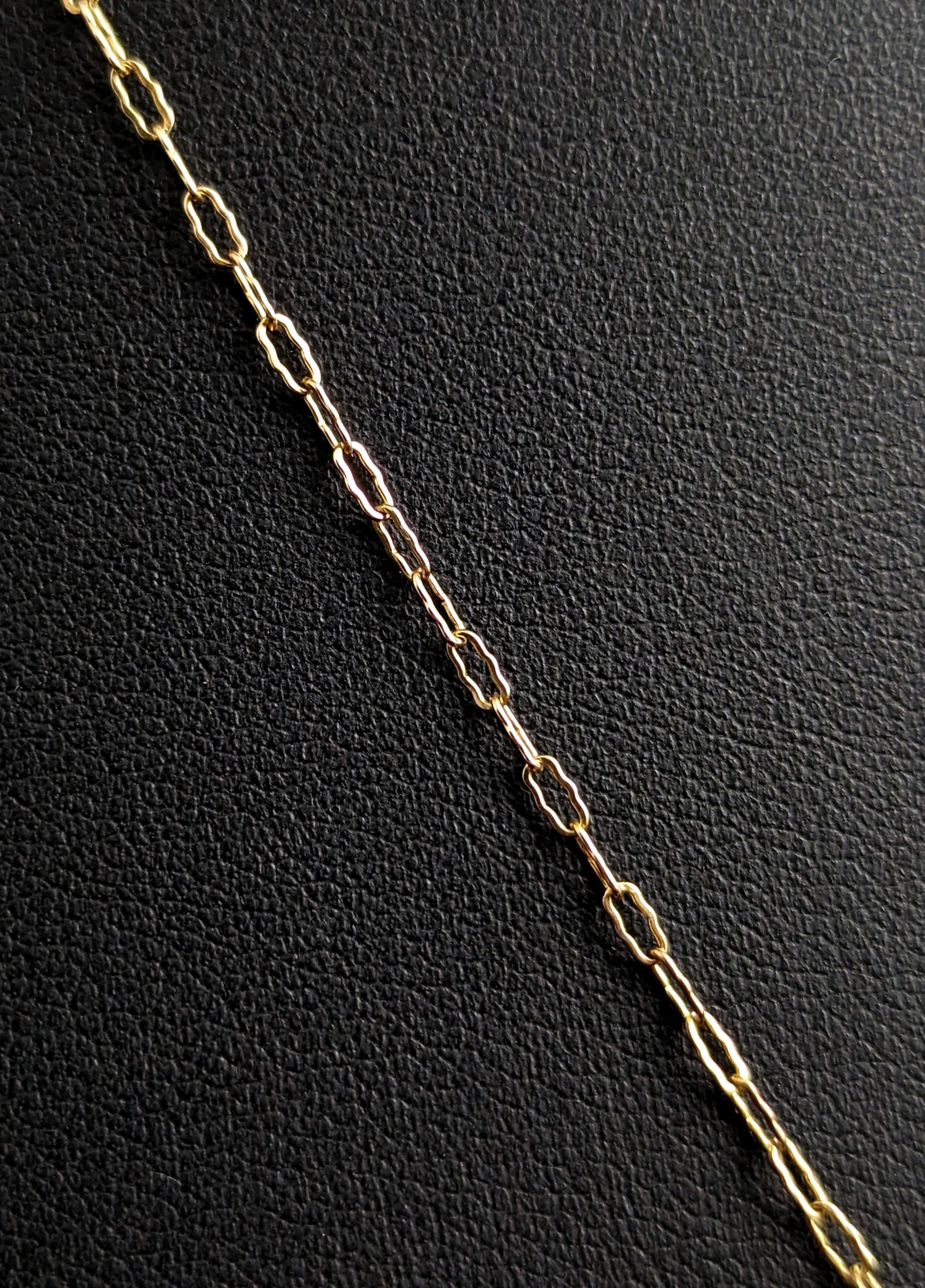 Antique Art Deco 9k gold drop pendant necklace, Blue paste  In Good Condition For Sale In NEWARK, GB