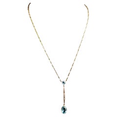 Antique Art Deco 9k gold drop pendant necklace, Blue paste 