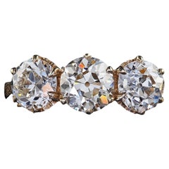 Antiker Art-Déco-Verlobungsring mit drei Steinen, 9 Karat Gold, Alteuropäischer Diamant, GIA