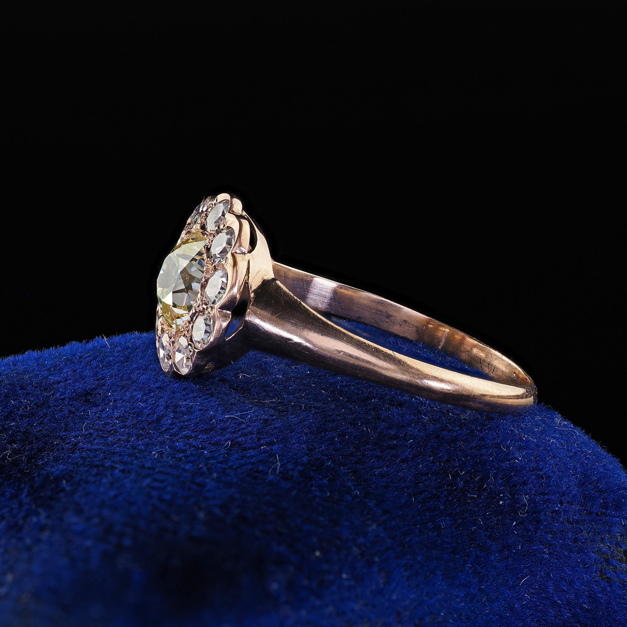 Women's Antique Art Deco 9K Rose Gold Old Cut Diamond Cluster Engagement Ring