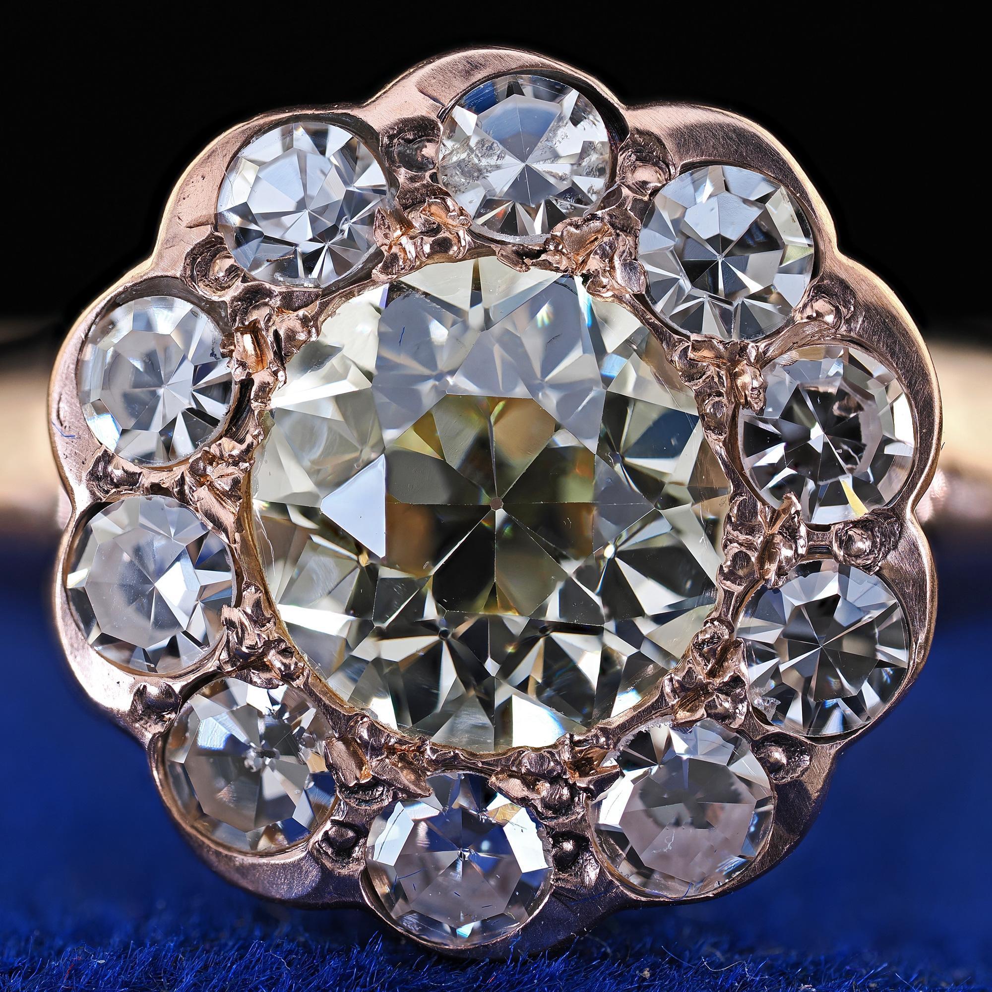 Antique Art Deco 9K Rose Gold Old Cut Diamond Cluster Engagement Ring 1