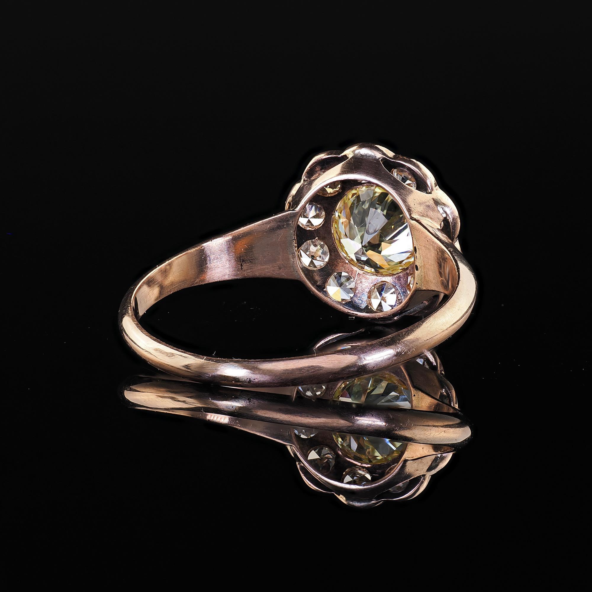 Antique Art Deco 9K Rose Gold Old Cut Diamond Cluster Engagement Ring 3
