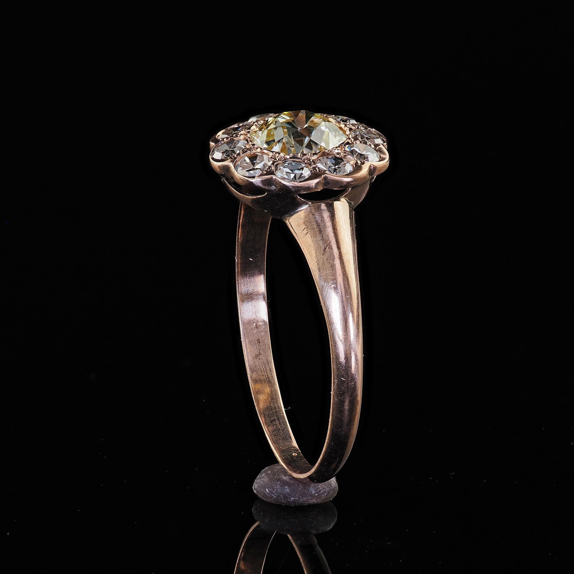 Antique Art Deco 9K Rose Gold Old Cut Diamond Cluster Engagement Ring 4