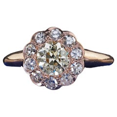 Antique Art Deco 9K Rose Gold Old Cut Diamond Cluster Engagement Ring