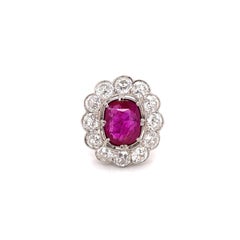 Antique Art Deco AGL Certified 7.18CT Burma No Heat Ruby and Diamond Ring