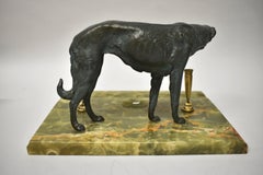 Antique Art Deco Alabaster & Bronze Borzoi Russian Wolfhound Desk Pen Holder