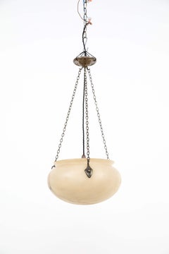 Antique Art Deco Alabaster Plafonnier Ceiling Light Pendant, C.1920