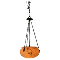 Antique Art Deco Alabaster Plafonnier Ceiling Light Pendant, C.1920