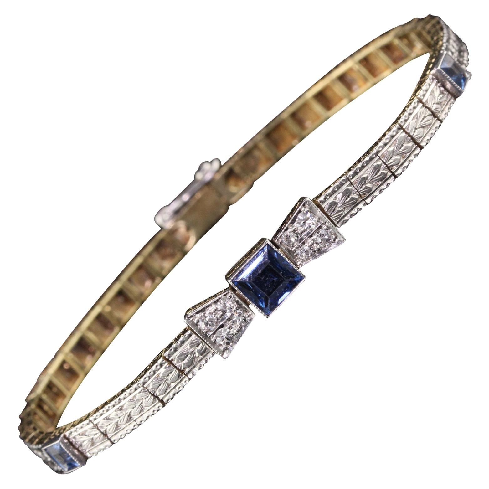 Antique Art Deco Allsopp and Allsopp 14k Gold Platinum Diamond Sapphire Bracelet