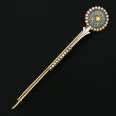 Antique Art Deco Allsopp Bliss Co. 14k Gold Seed Pearl & Enamel Long Pin Brooch