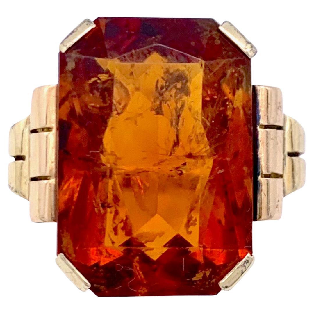 Antique Art Deco Amber 14 Karat Yellow Gold Dress Ring For Sale