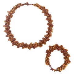 Antique Art Deco Amber Bead Necklace and Bracelet Amber Demi Parure