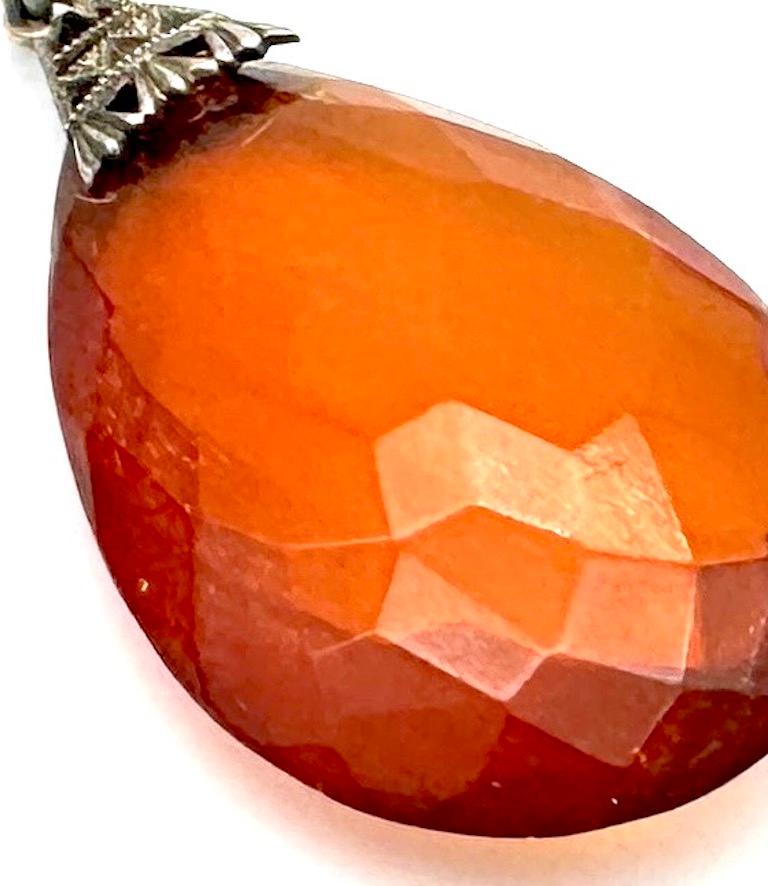 Oval Cut Antique Art Deco Amber Pendant Silver For Sale
