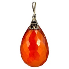 Antique Art Deco Amber Pendant Silver