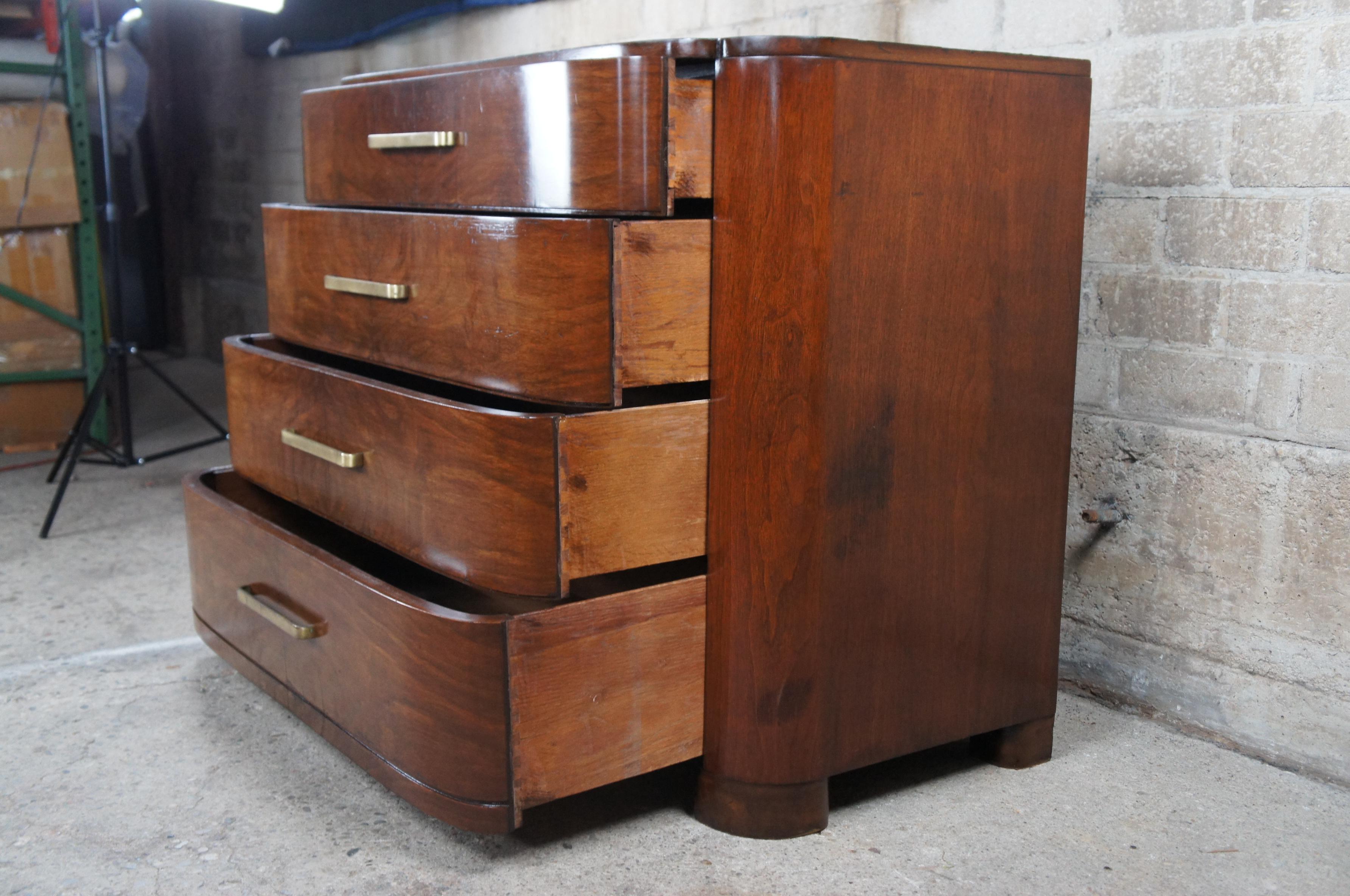 Antique Art Deco American Walnut Bowfront 4 Drawer Bedroom Dresser Chest 2