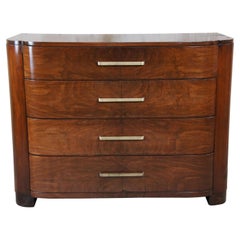 Vintage Art Deco American Walnut Bowfront 4 Drawer Bedroom Dresser Chest