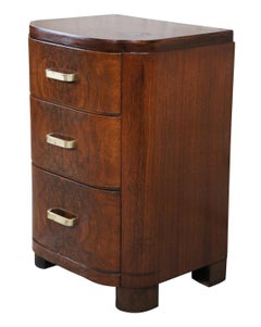 Antique Art Deco American Walnut Bowfront Bedside Chest Nightstand Accent Table