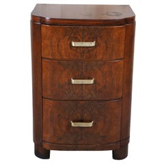Antique Art Deco American Walnut Bowfront Bedside Chest Nightstand Accent Table