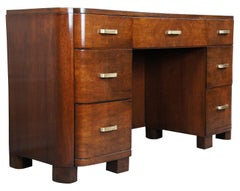 Antique Art Deco American Walnut Vanity Dressing Table Kneehole Writing Desk