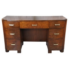 Antique Art Deco American Walnut Vanity Dressing Table Kneehole Writing Desk