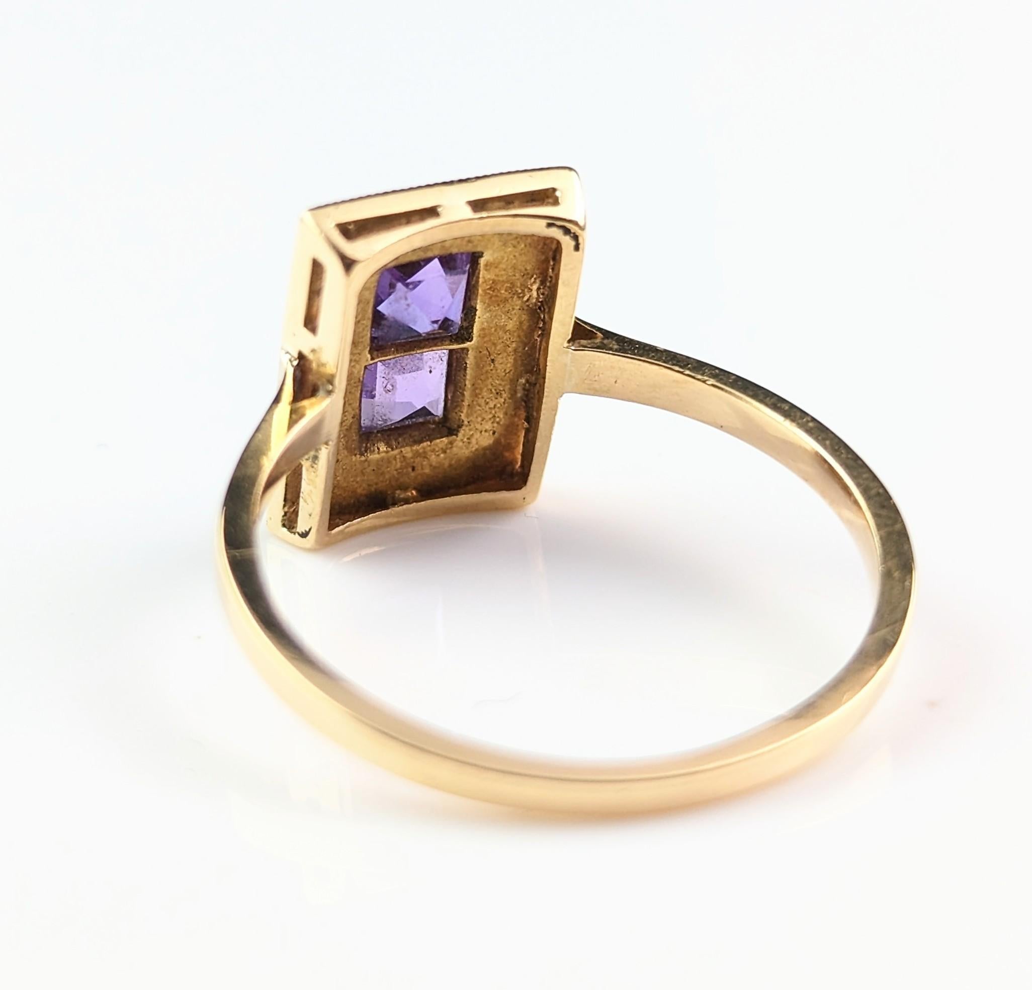 Antique Art Deco Amethyst and Seed pearl ring, 18k yellow gold  7