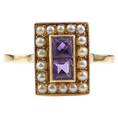 Antique Art Deco Amethyst and Seed pearl ring, 18k yellow gold 