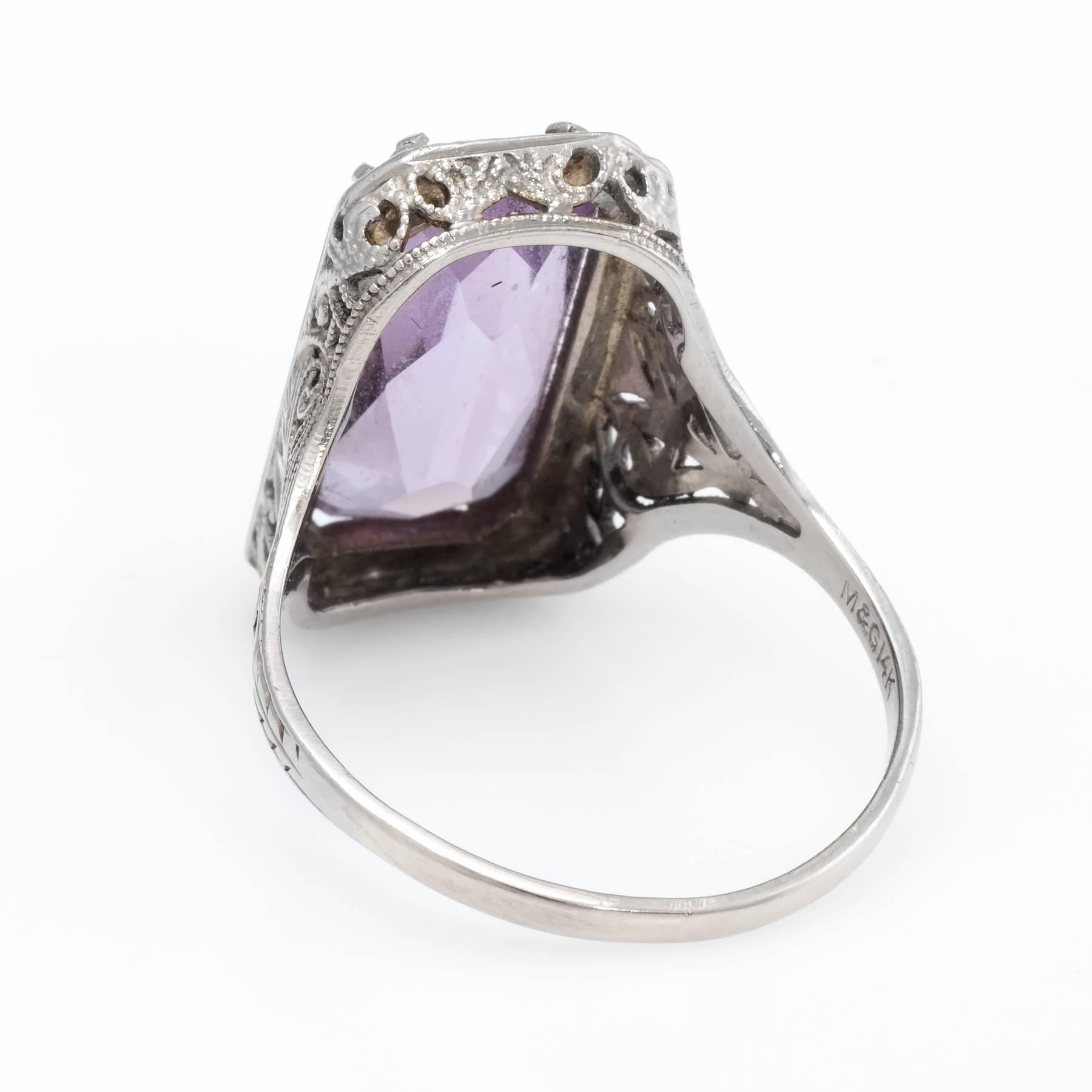 Women's Antique Art Deco Amethyst Filigree Ring 
