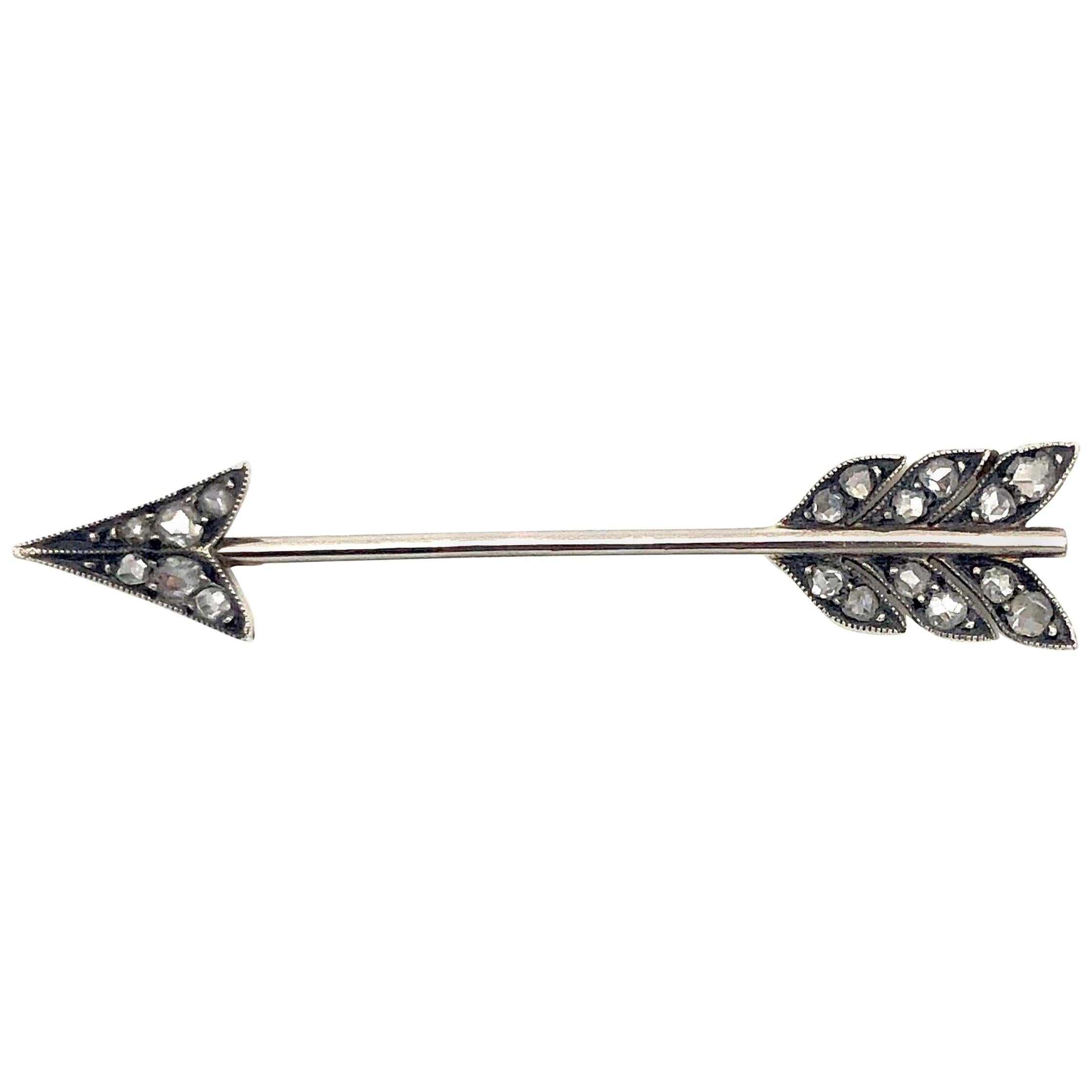 Antique Art Deco Amor Cupid Arrow Japot Hat Pin Diamond Gold Platinum Jabot Pin