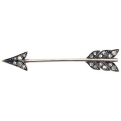 Antique Art Deco Amor Cupid Arrow Japot Hat Pin Diamond Gold Platinum Jabot Pin