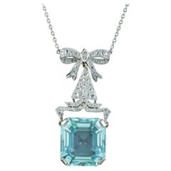 Antique Art Deco Aquamarine Diamond Lavaliere Necklace 30ct Aqua