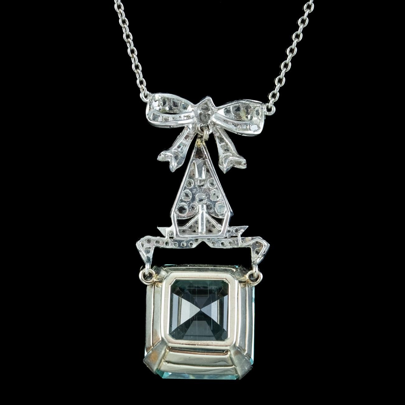 Women's Antique Art Deco Aquamarine Diamond Lavaliere Necklace 30ct Aqua For Sale