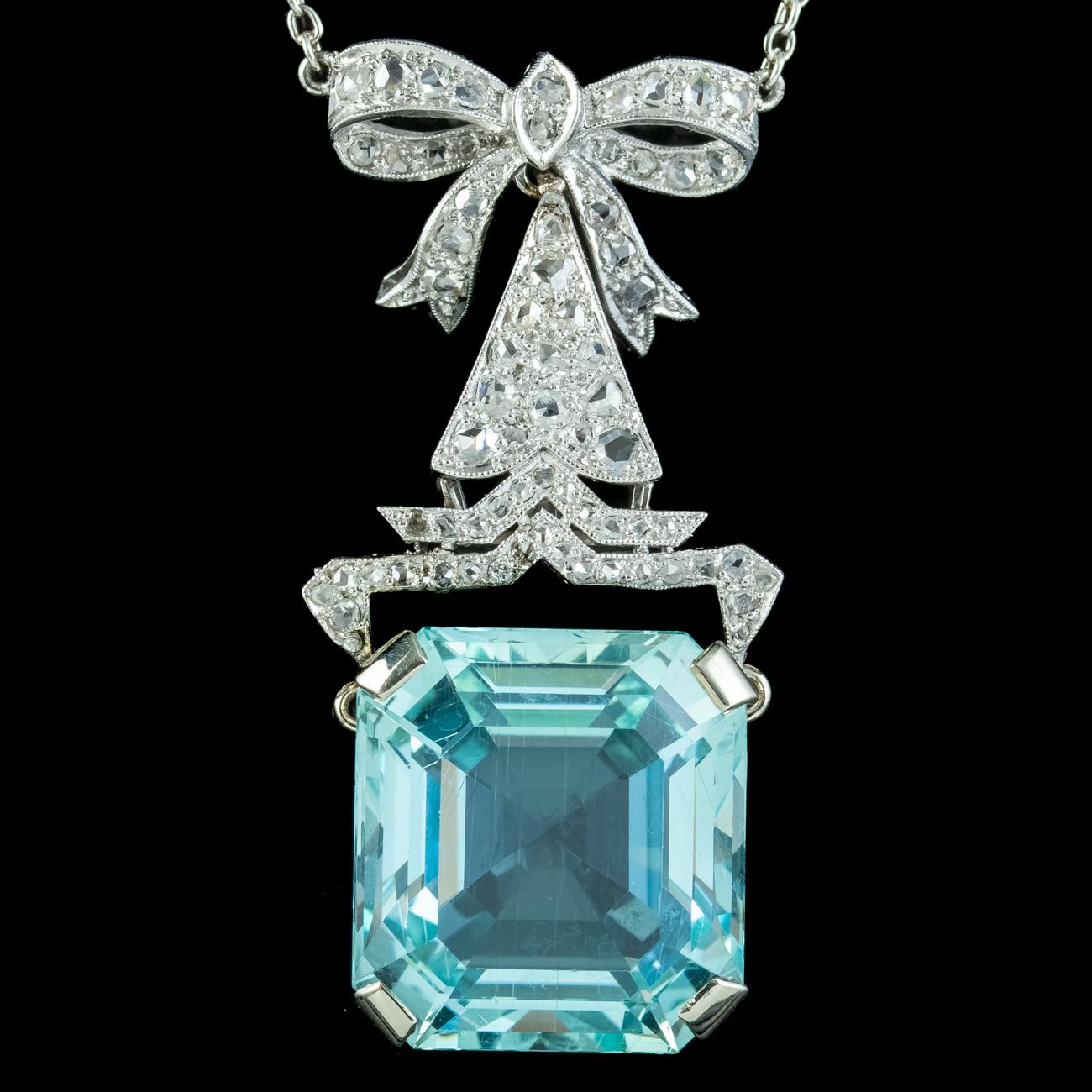 Antike Art Deco Aquamarin-Diamant-Lavaliere-Halskette, 30 Karat Aqua im Angebot 1