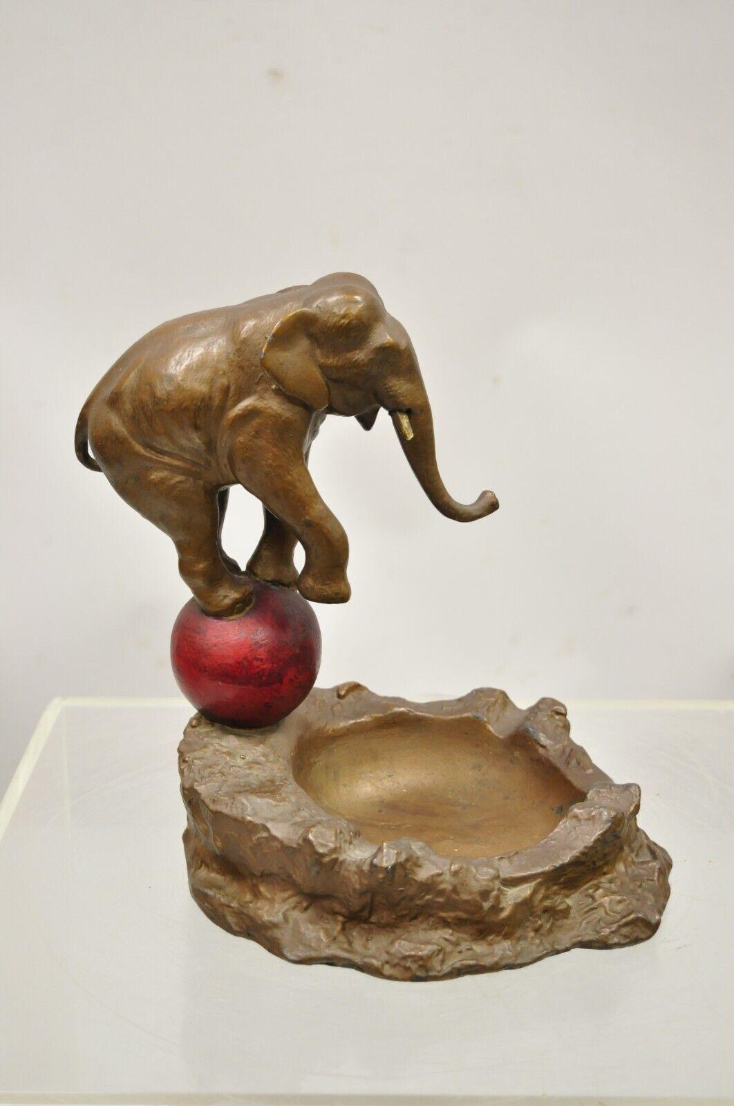 Antique Art Deco Armor Bronze Circus Elephant Bronze Clad Table Ashtray In Good Condition In Philadelphia, PA