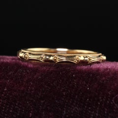 Antique Art Deco Art Carved 14K Yellow Gold Engraved Wedding Band - Size 5