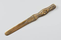 Antique Art Deco Art Nouveau Hammered Gilt Bronze Ormolu Floral Letter Opener
