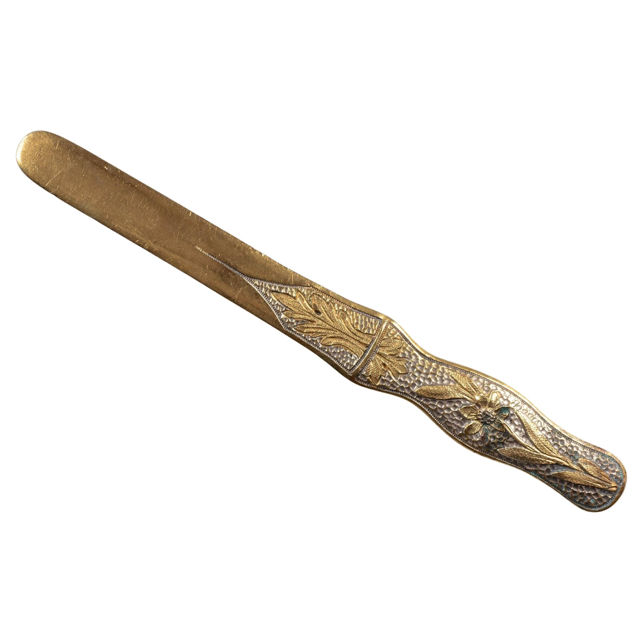 Antique Art Deco Art Nouveau Hammered Gilt Bronze Ormolu Floral Letter Opener
