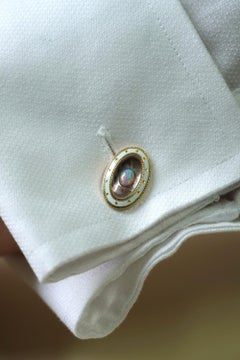 Antique Art Deco Australian Crystal Opal Mother of Pearl Cufflinks in 15ct gold