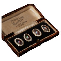 Antique Art Deco Australian Crystal Opal Mother of Pearl Cufflinks in 15ct gold