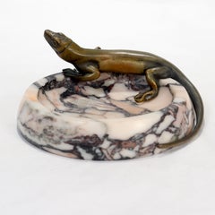 Antique Art Deco Austrian Bronze & Marble Vide Poche with a Lizard