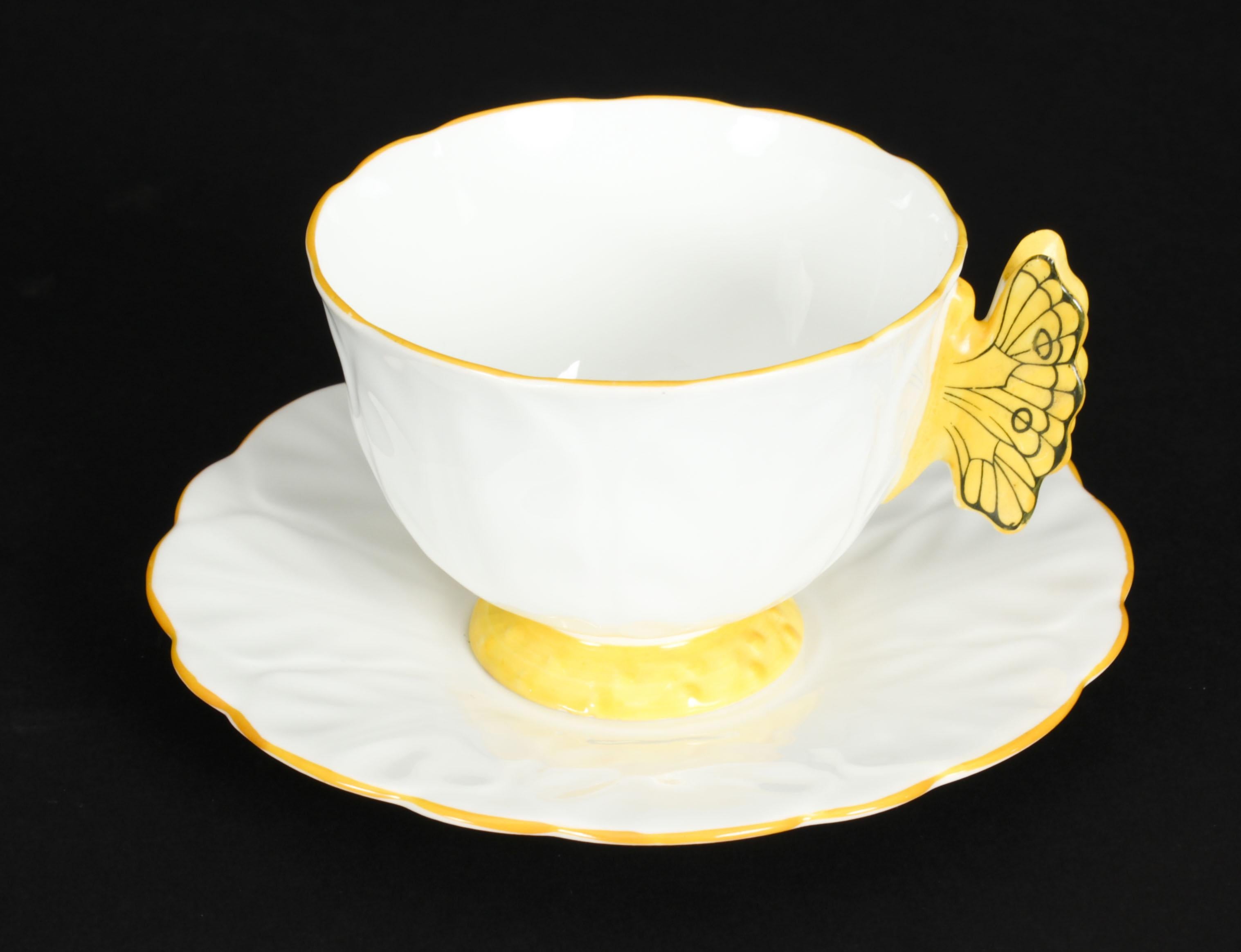 Antique Art Deco Aynsley Bone China Butterfly Trio 1920s 9