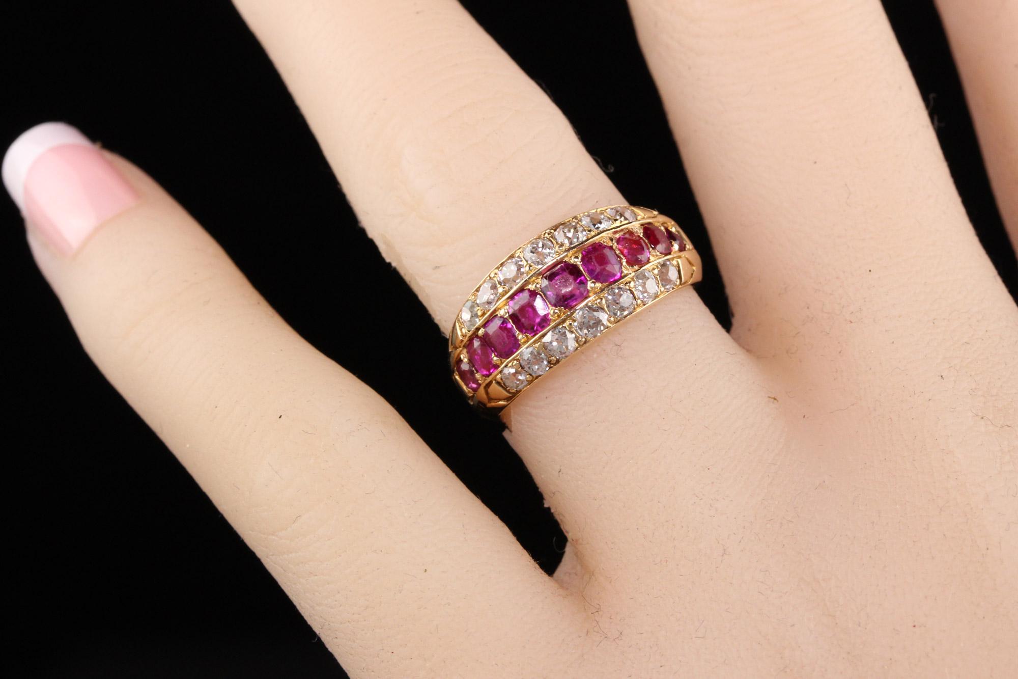 Old Mine Cut Antique Art Deco Bailey Banks and Biddle 18K Rose Gold Diamond and Ruby Band For Sale