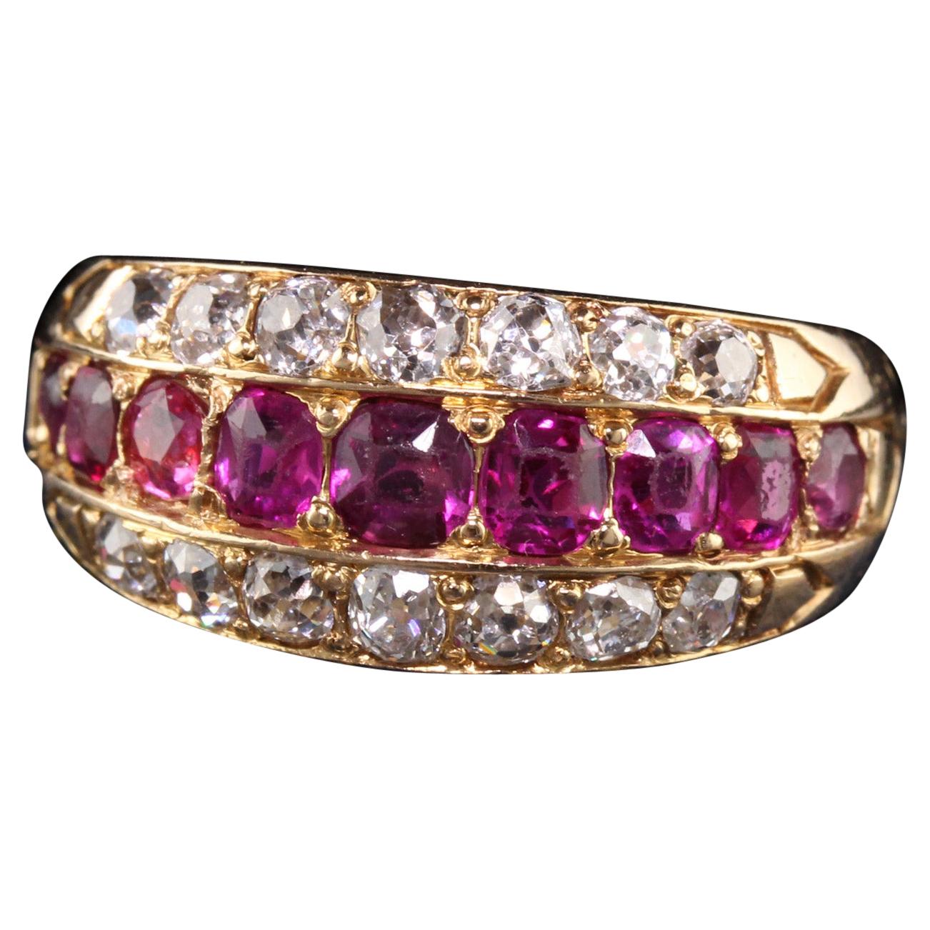Antique Art Deco Bailey Banks and Biddle 18K Rose Gold Diamond and Ruby Band For Sale