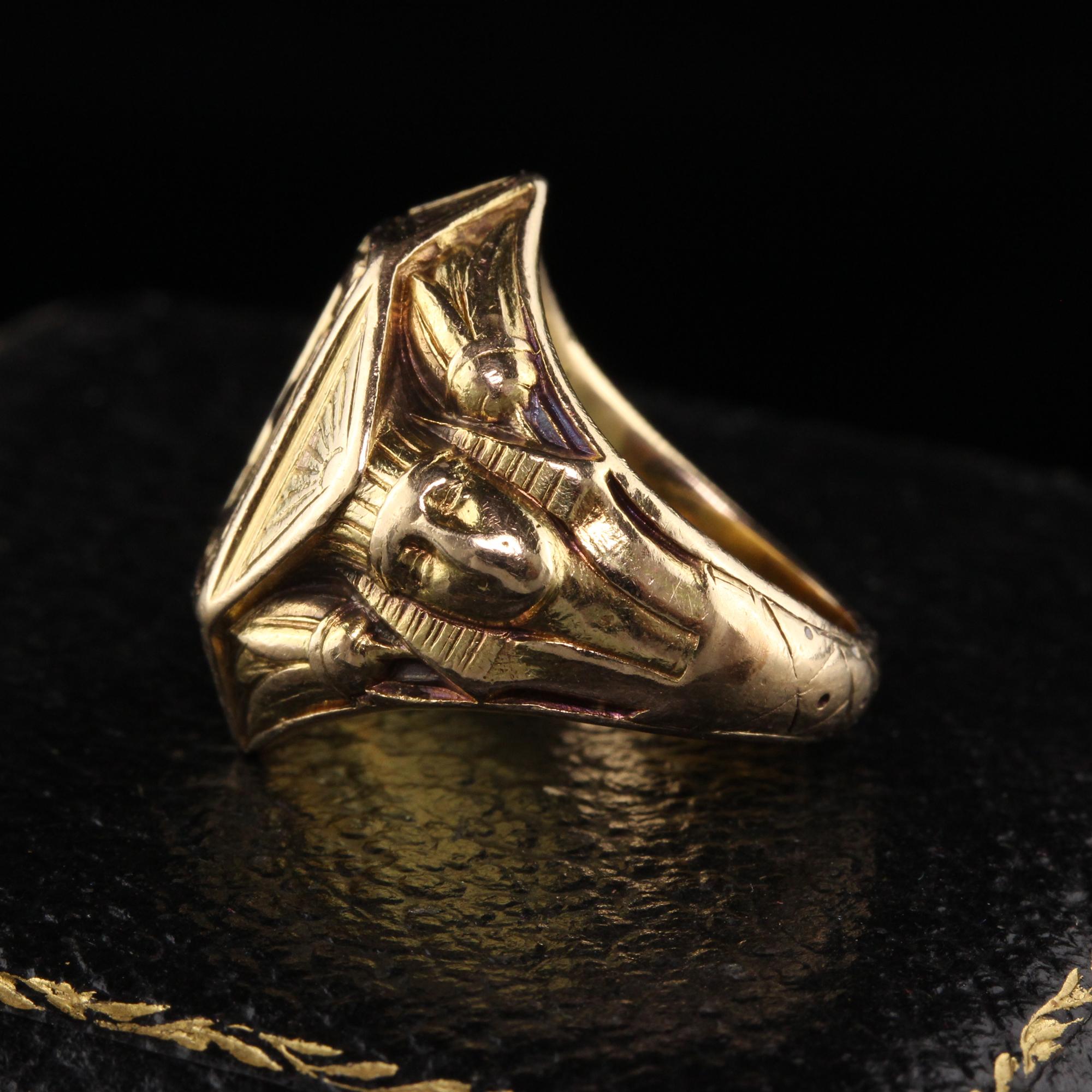 Beautiful Antique Art Deco Bailey Banks and Biddle Egyptian Revival 14K Gold Signet Ring. This amazing egyptian revival ring has the letter K in the center with nicely visible and deep egyptian character engravings on each side. The ring is also