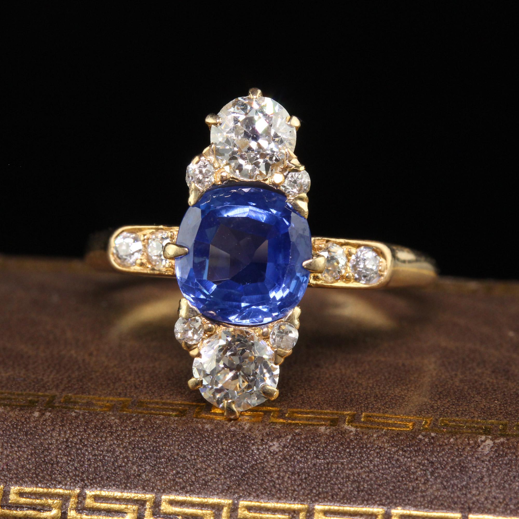 Beautiful Antique Art Deco Bailey Banks Biddle 18K Yellow Gold Sapphire Diamond Ring - GIA. This incredible Bailey Banks and Biddle sapphire and diamond ring is crafted in 18k yellow gold. The center holds a natural blue sapphire that has a GIA