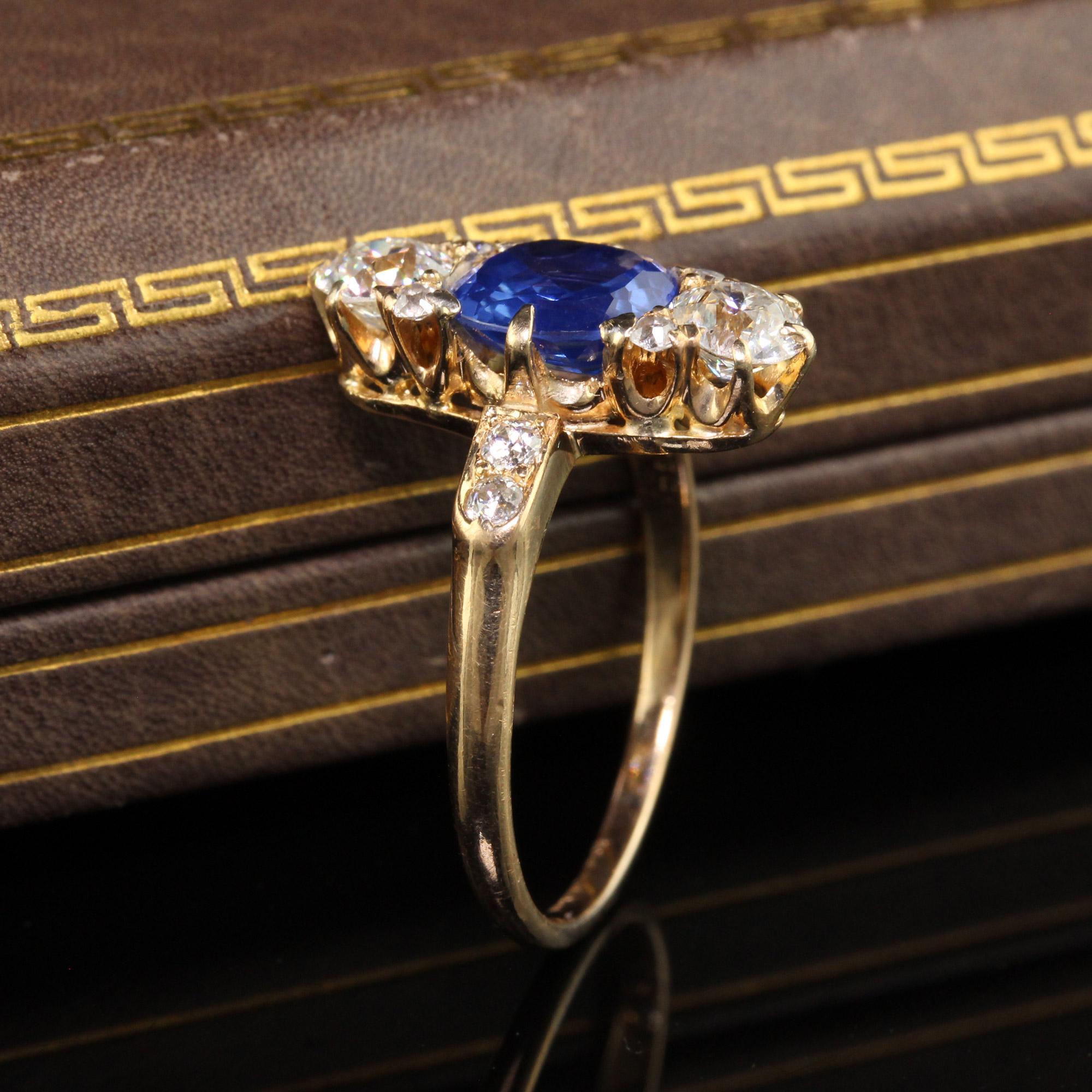 Old European Cut Antique Art Deco Bailey Banks Biddle 18K Yellow Gold Sapphire Diamond Ring - GIA For Sale