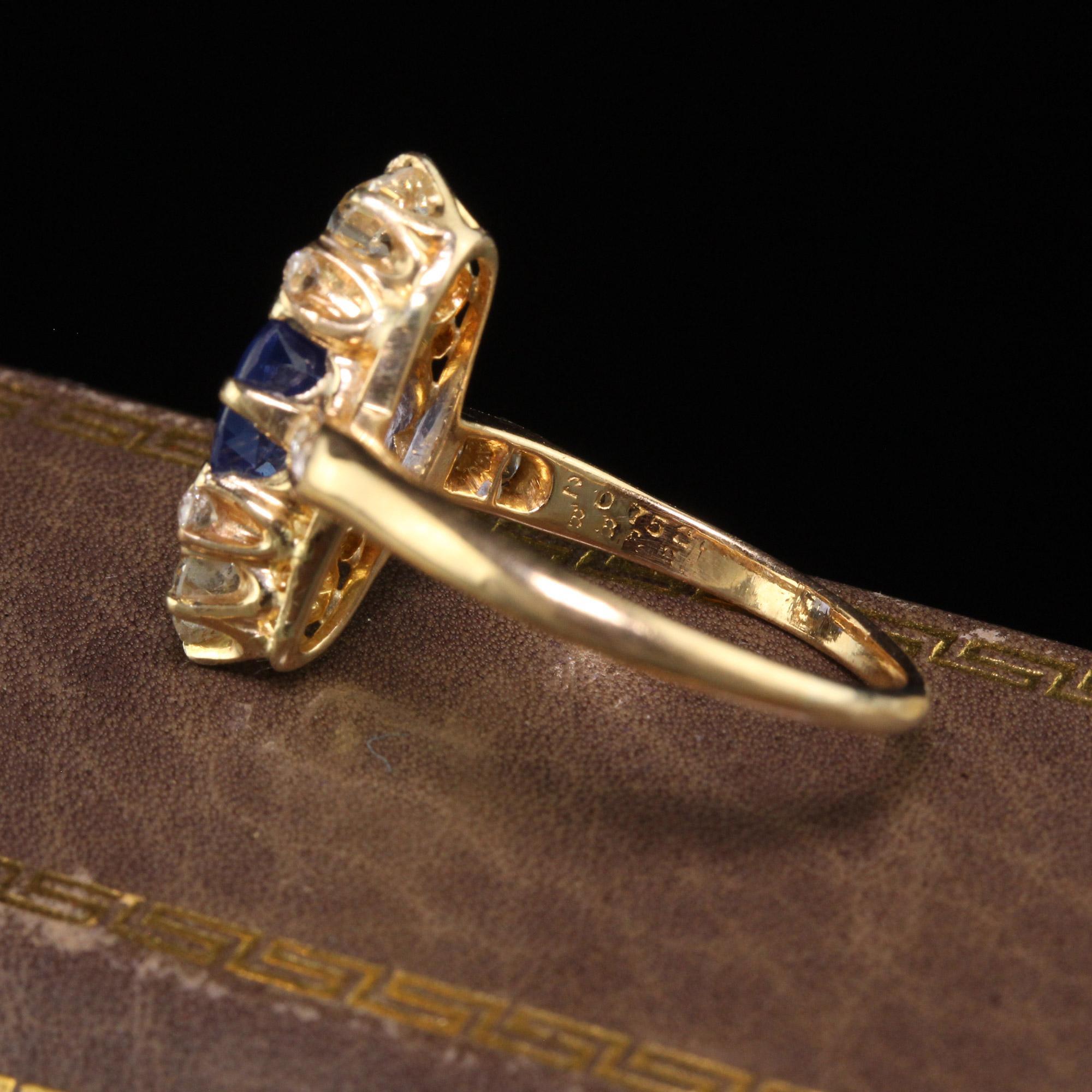 Antique Art Deco Bailey Banks Biddle 18K Yellow Gold Sapphire Diamond Ring - GIA In Good Condition For Sale In Great Neck, NY