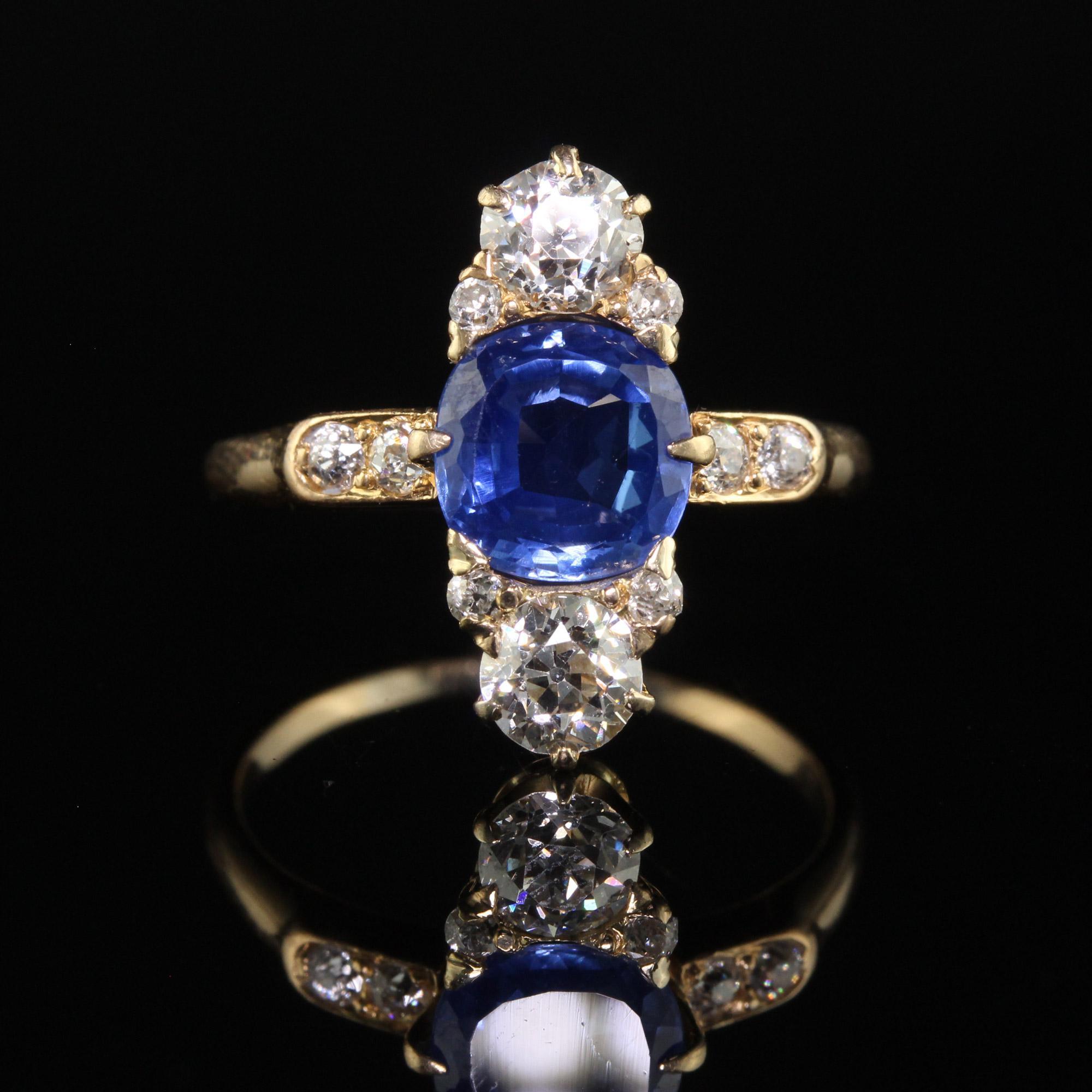 Women's Antique Art Deco Bailey Banks Biddle 18K Yellow Gold Sapphire Diamond Ring - GIA For Sale
