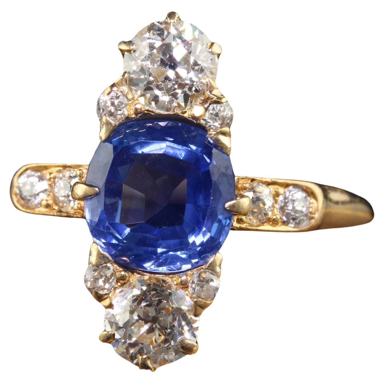 Antique Art Deco Bailey Banks Biddle 18K Yellow Gold Sapphire Diamond Ring - GIA For Sale